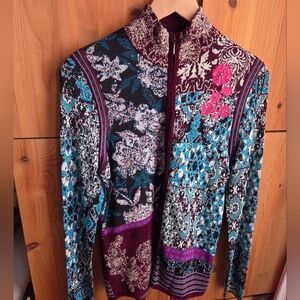 Per Se By Carlisle Womens Purple & Green Zip Front Cardigan Size Medium